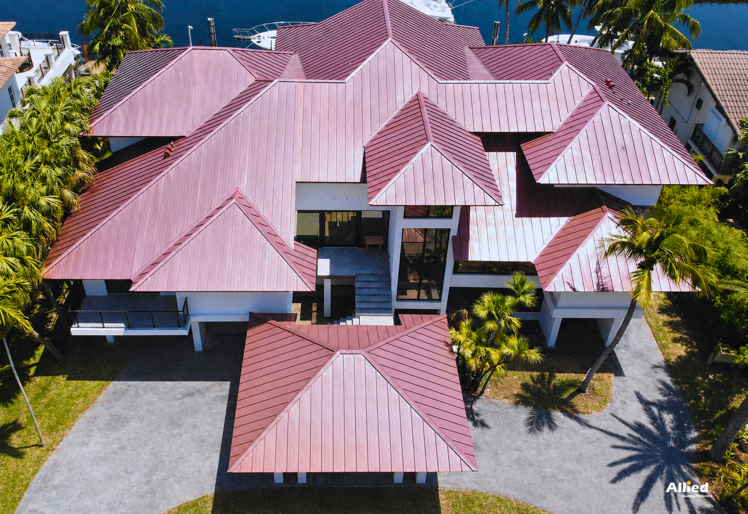 Image of the article: Custom Copper Metal Roof Installation in Miami | Waterfront Luxury Home
